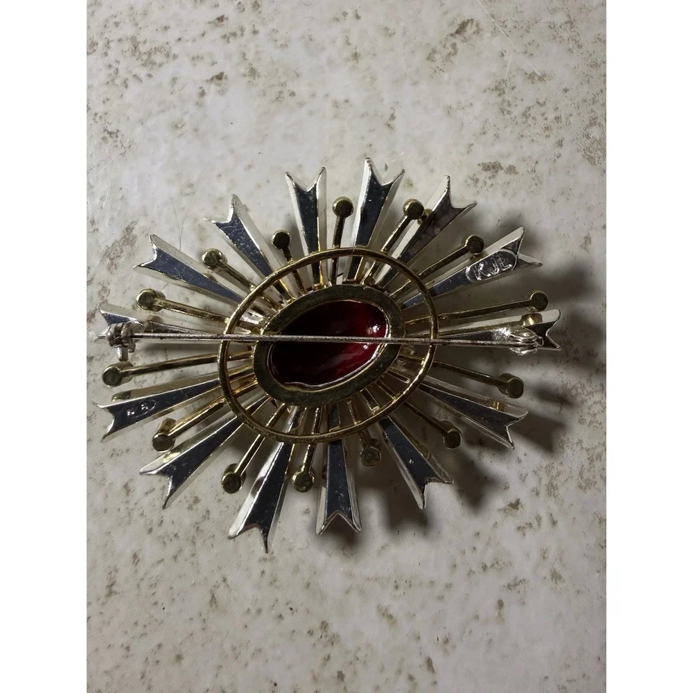 Kenneth Jay Lane Shimmering‎ Rhinestone Brooch With Large Red Stone KJL MCM